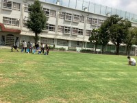 校庭ライン引き・半円をえがく